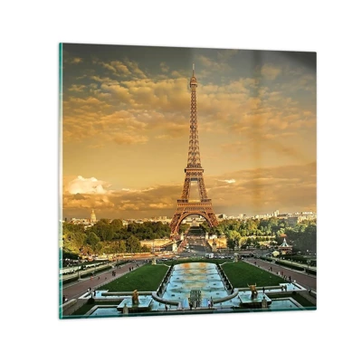 Billede på glas Arttor 30x30 cm - Dronningen af Paris - Byer, Paris, Eiffeltårnet, Arkitektur, Frankrig, Til stuen, Til soveværelset, Brun, Grøn, Vandret, Glas, GAC30x30-0435