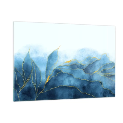 Billede på glas - Blå i guld - 120x80 cm