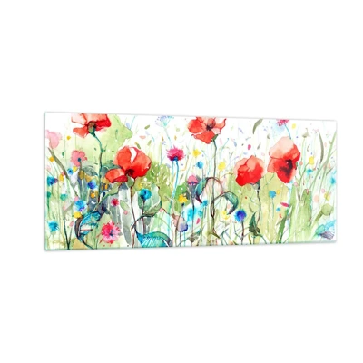 Billede på glas - En blomstrende eng i maj - 100x40 cm