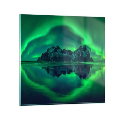 Billede på glas - I auroraens arme - 40x40 cm