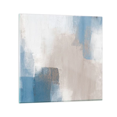 Billede på glas - Lyserød abstraktion bag et slør af blåt - 40x40 cm