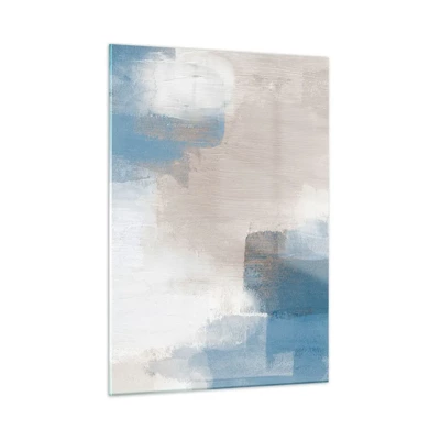 Billede på glas - Lyserød abstraktion bag et slør af blåt - 50x70 cm