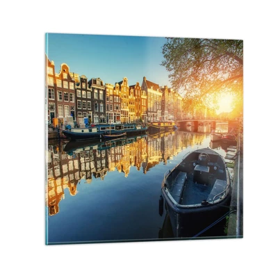 Billede på glas - Morgen i Amsterdam - 40x40 cm
