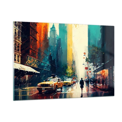 Billede på glas - New York - her er selv regnen farverig - 120x80 cm