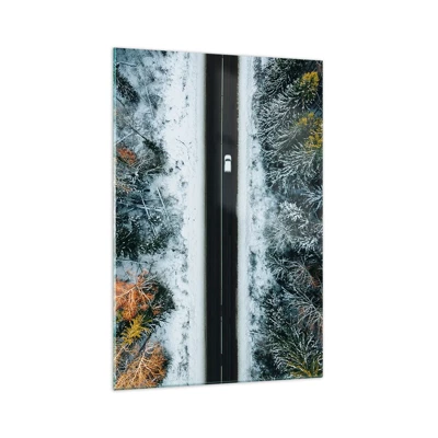 Billede på glas - Skær gennem vinterskoven - 70x100 cm