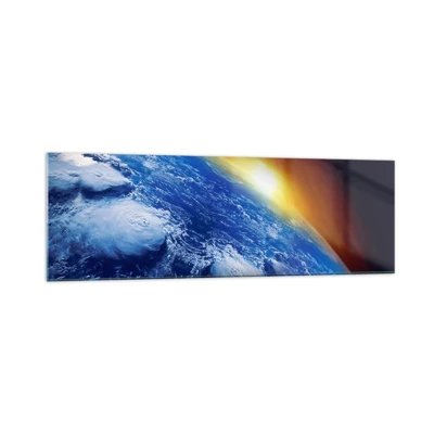 Billede på glas - Solopgang over den blå planet - 160x50 cm