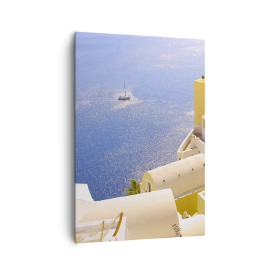 Billede på lærred - Græsk landskab i hvid og blå - 70x100 cm