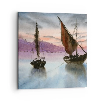 Lærredstryk - Billede på lærred - Aften i havnen - 70x70 cm