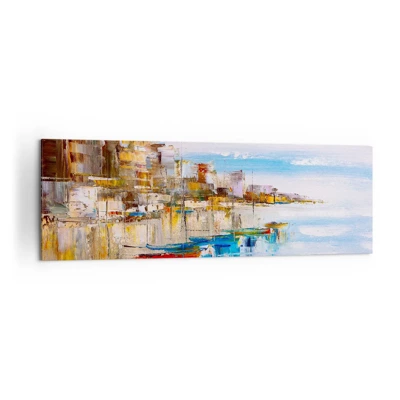 Lærredstryk - Billede på lærred - Flerfarvet urban havn - 160x50 cm