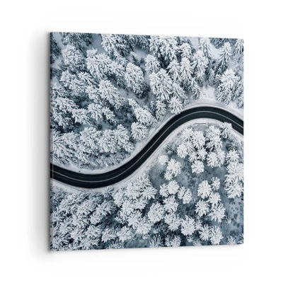 Lærredstryk - Billede på lærred - Gennem en vinterskov - 50x50 cm