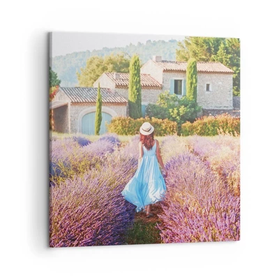Lærredstryk - Billede på lærred - Lavendel pige - 50x50 cm