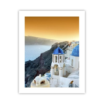 Plakat - Santorini - omfavnet af klipperne - 40x50 cm