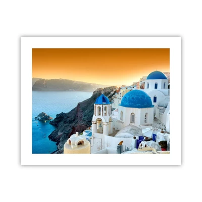 Plakat - Santorini - omfavnet af klipperne - 50x40 cm