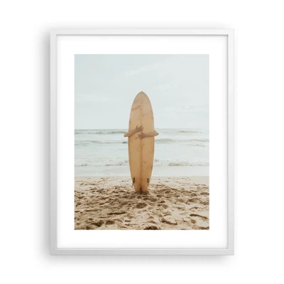 Plakat i hvid ramme - Af kærlighed til bølgerne - 40x50 cm