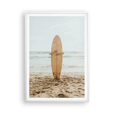 Plakat i hvid ramme - Af kærlighed til bølgerne - 70x100 cm