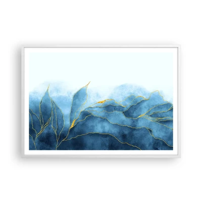 Plakat i hvid ramme - Blå i guld - 100x70 cm