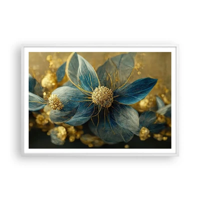 Plakat i hvid ramme - Blomstre med guld - 100x70 cm