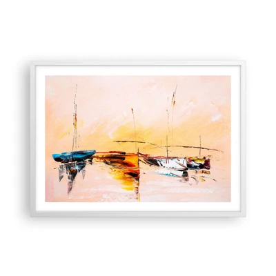 Plakat i hvid ramme - En aften i havnen - 70x50 cm