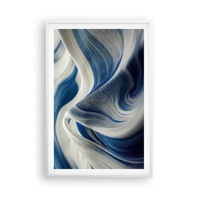 Plakat i hvid ramme - Flydende blå og hvide farver - 61x91 cm