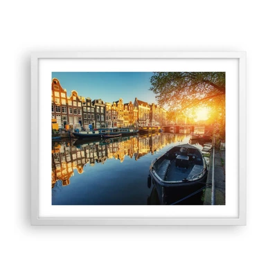 Plakat i hvid ramme - Morgen i Amsterdam - 50x40 cm