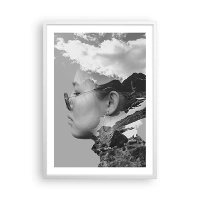 Plakat i hvid ramme - Portræt af toppen og skyen - 50x70 cm
