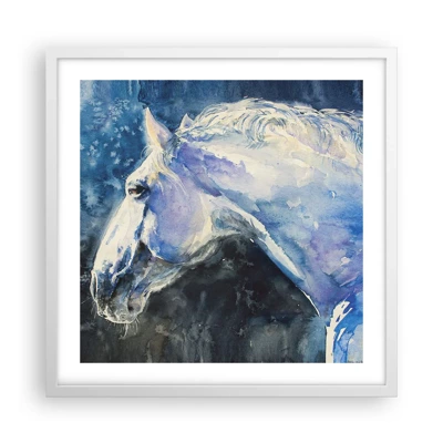 Plakat i hvid ramme - Portræt i et blåt skær - 50x50 cm