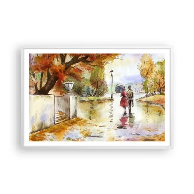 Plakat i hvid ramme - Romantisk efterår i parken - 91x61 cm