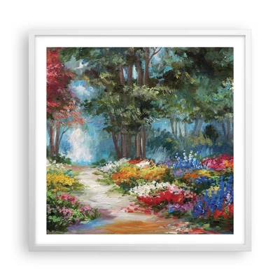 Plakat i hvid ramme - Skovhave, blomsterskov - 60x60 cm