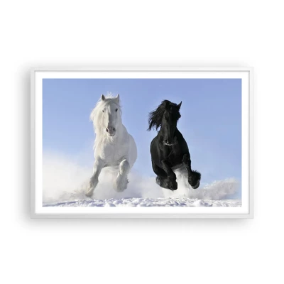 Plakat i hvid ramme - Sort og hvid galop - 91x61 cm