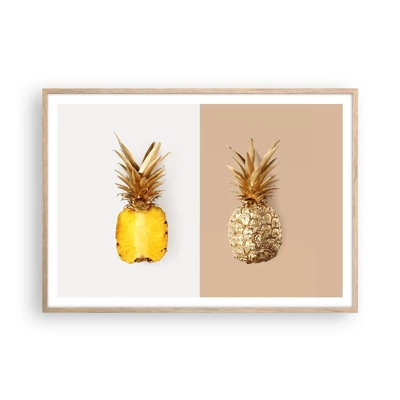 Plakat i ramme af lyst egetræ - Ananas til os - 100x70 cm