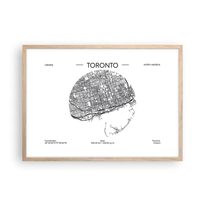 Plakat i ramme af lyst egetræ - Anatomi af Toronto - 70x50 cm