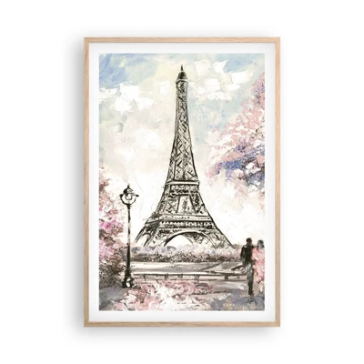 Plakat i ramme af lyst egetræ - April gåtur rundt i Paris - 61x91 cm