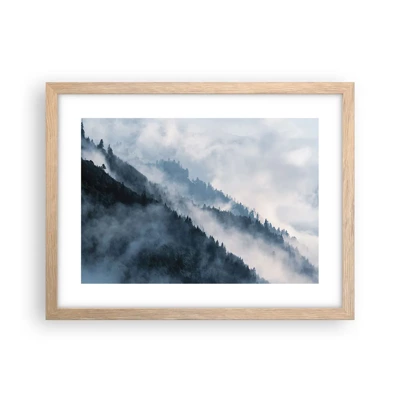 Plakat i ramme af lyst egetræ - Bjergenes mystik - 40x30 cm