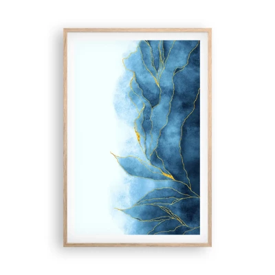 Plakat i ramme af lyst egetræ - Blå i guld - 61x91 cm