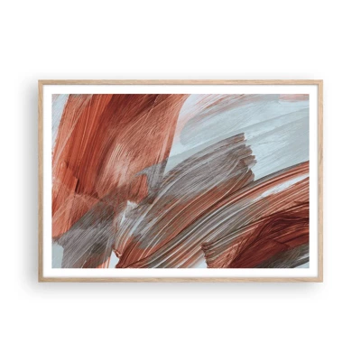 Plakat i ramme af lyst egetræ - Efterårsagtig og blæsende abstraktion - 100x70 cm