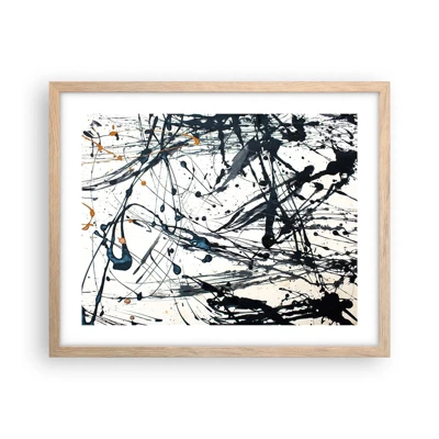 Plakat i ramme af lyst egetræ - Ekspressionistisk abstraktion - 50x40 cm