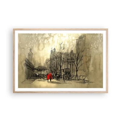Plakat i ramme af lyst egetræ - En date i London-tågen  - 91x61 cm