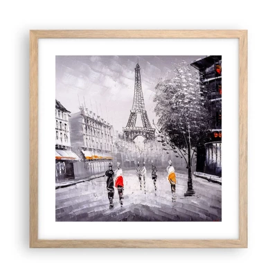 Plakat i ramme af lyst egetræ - En parisisk spadseretur - 40x40 cm