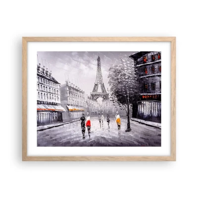 Plakat i ramme af lyst egetræ - En parisisk spadseretur - 50x40 cm