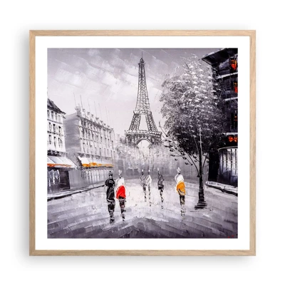 Plakat i ramme af lyst egetræ - En parisisk spadseretur - 60x60 cm