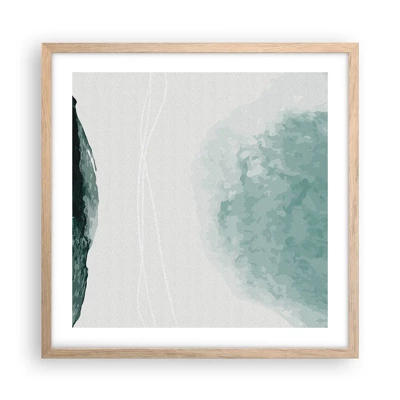 Plakat i ramme af lyst egetræ - Et møde med tåge - 50x50 cm