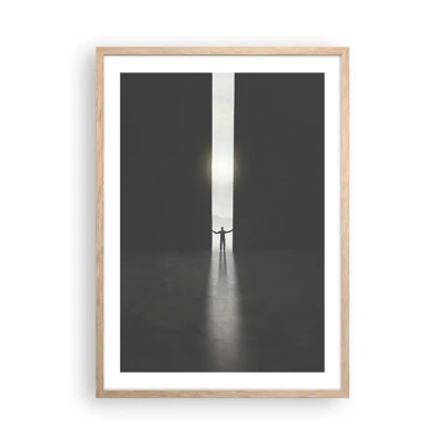 Plakat i ramme af lyst egetræ - Et skridt mod en lys fremtid - 50x70 cm