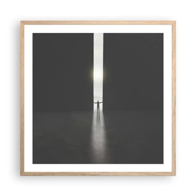 Plakat i ramme af lyst egetræ - Et skridt mod en lys fremtid - 60x60 cm