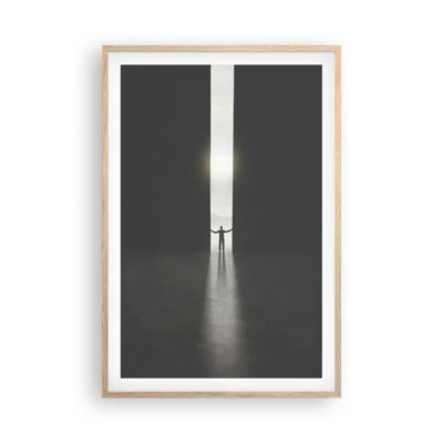 Plakat i ramme af lyst egetræ - Et skridt mod en lys fremtid - 61x91 cm