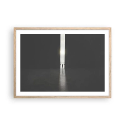 Plakat i ramme af lyst egetræ - Et skridt mod en lys fremtid - 70x50 cm