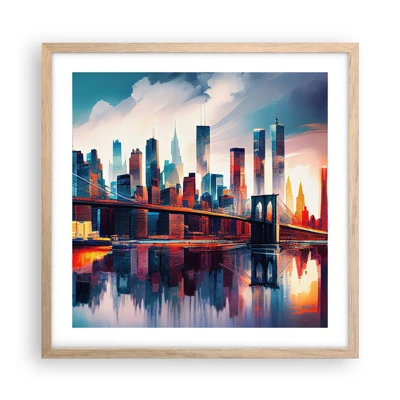Plakat i ramme af lyst egetræ - Fænomenale New York - 50x50 cm