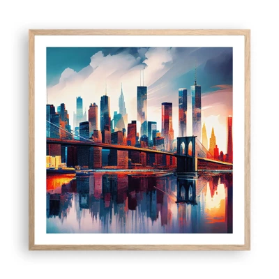 Plakat i ramme af lyst egetræ - Fænomenale New York - 60x60 cm