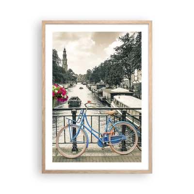 Plakat i ramme af lyst egetræ - Farverne i Amsterdams gader - 50x70 cm