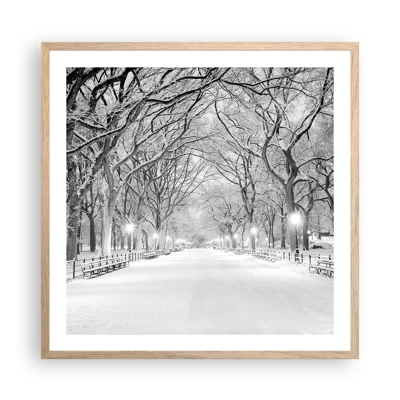 Plakat i ramme af lyst egetræ - Fire årstider - vinter - 60x60 cm