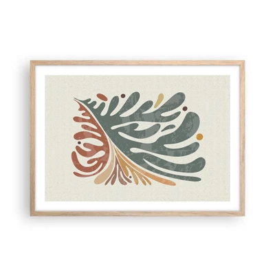 Plakat i ramme af lyst egetræ - Flerfarvet blad - 70x50 cm